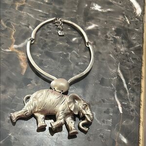 Statement Silver Tone Elephant Pendant Necklace!